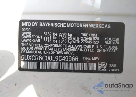 2020 BMW X5 xDrive40I from USA, damaged, VIN 5UXCR6C00L9C49966